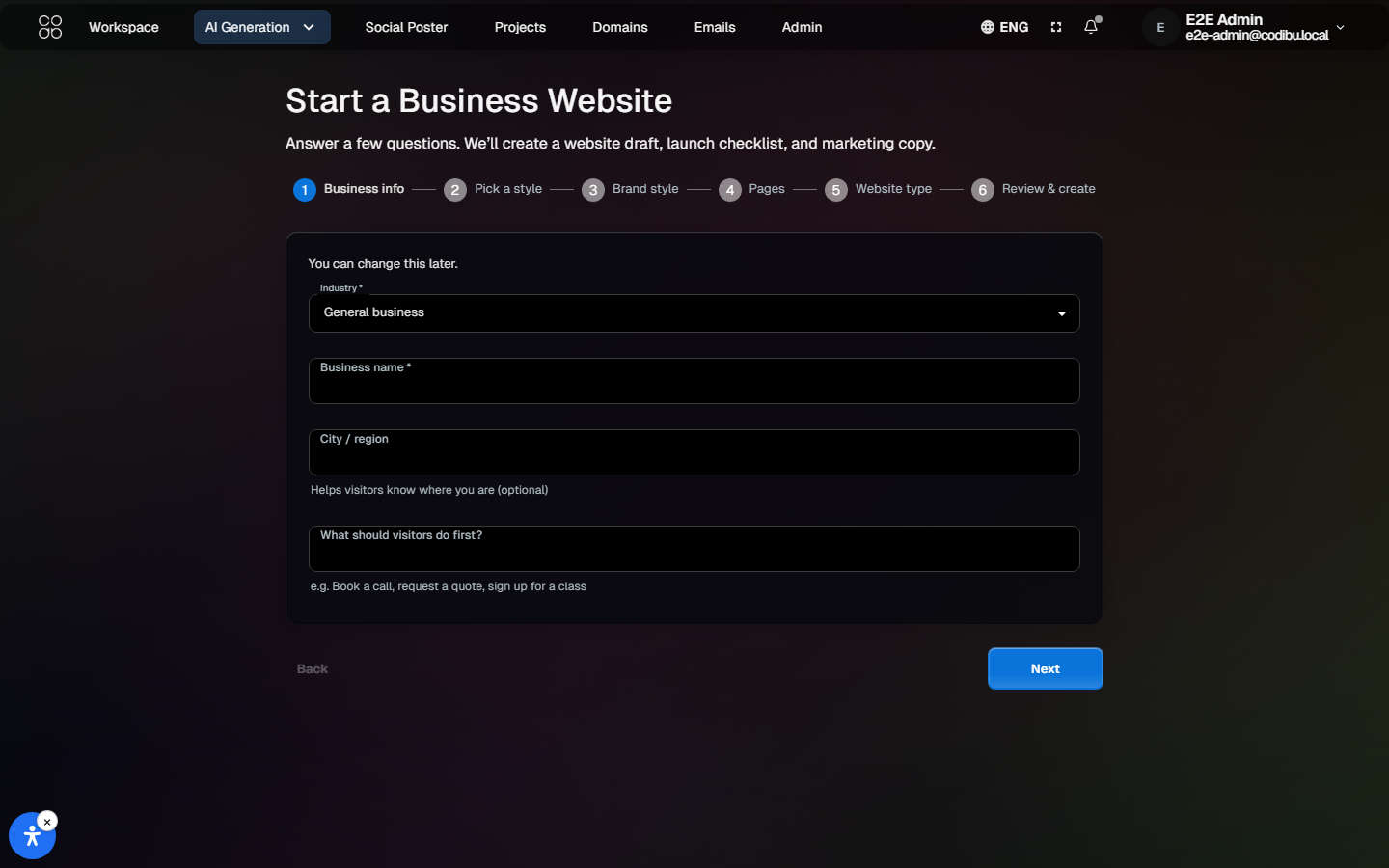 Codibu website builder preview workspace