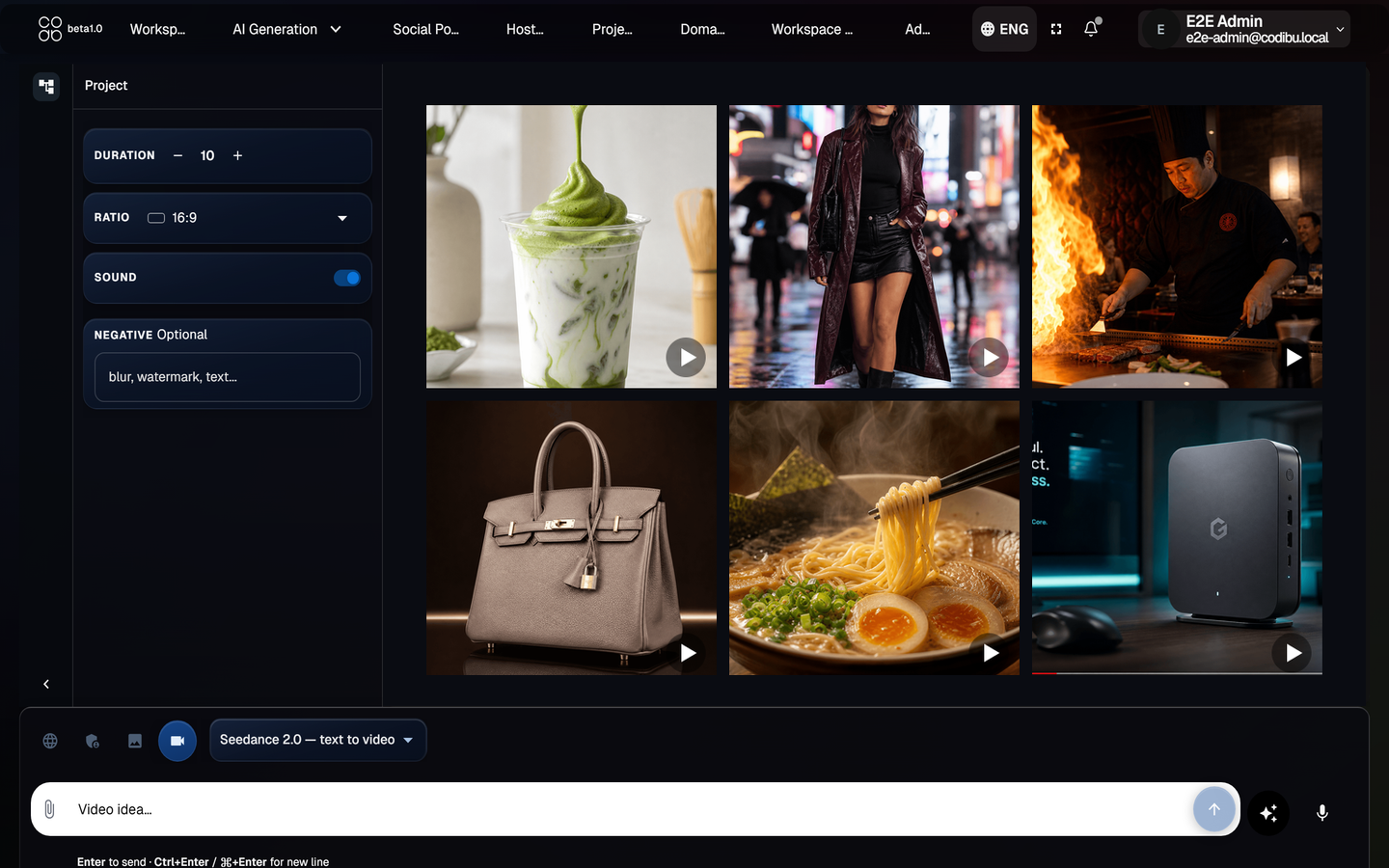 Generated clip preview in the video workspace